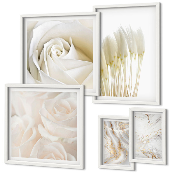 Lot de tableaux encadrés Accents de marbre rose blanc