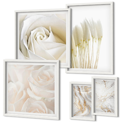Lot de tableaux encadrés Accents de marbre rose blanc