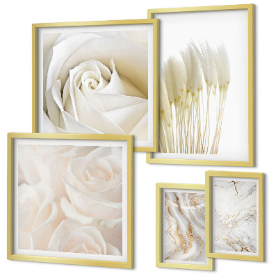 Lot de tableaux encadrés Accents de marbre rose blanc