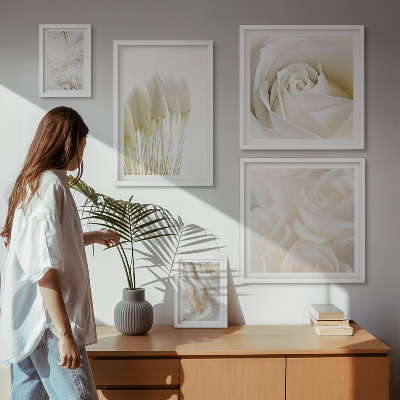 Lot de tableaux encadrés Accents de marbre rose blanc