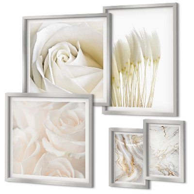 Lot de tableaux encadrés Accents de marbre rose blanc