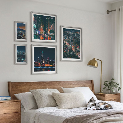 Ensemble de 5 tableaux Vues nocturnes des villes modernes