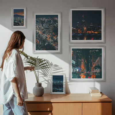 Ensemble de 5 tableaux Vues nocturnes des villes modernes