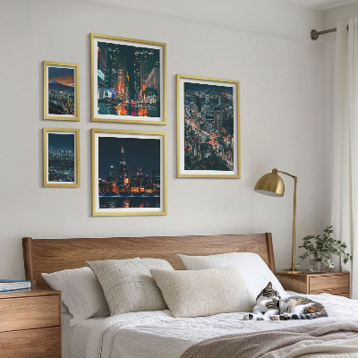 Ensemble de 5 tableaux Vues nocturnes des villes modernes
