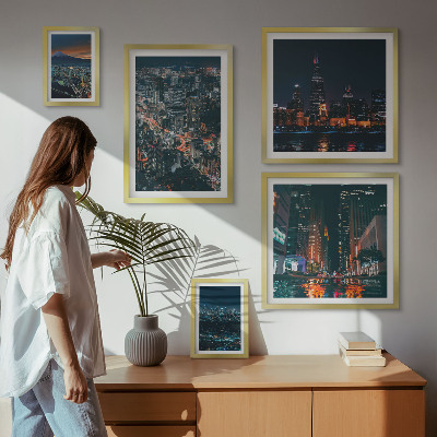 Ensemble de 5 tableaux Vues nocturnes des villes modernes