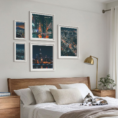 Ensemble de 5 tableaux Vues nocturnes des villes modernes