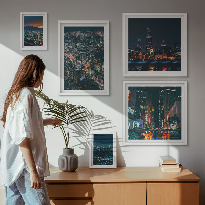 Ensemble de 5 tableaux Vues nocturnes des villes modernes