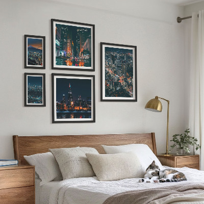 Ensemble de 5 tableaux Vues nocturnes des villes modernes