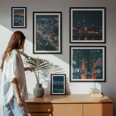Ensemble de 5 tableaux Vues nocturnes des villes modernes