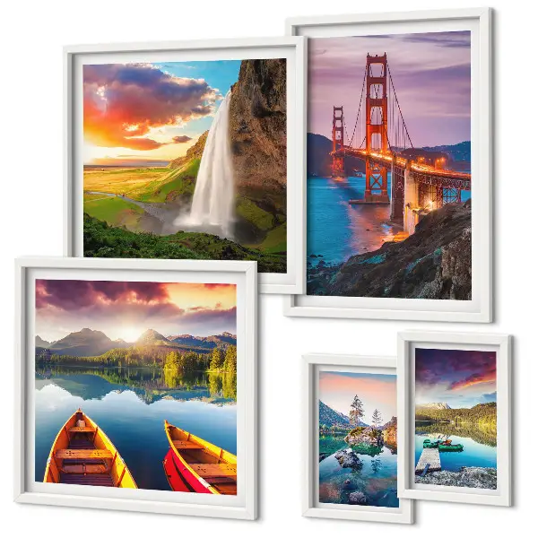 Ensemble de 5 tableaux représentant des paysages de nature et des ponts aux États-Unis