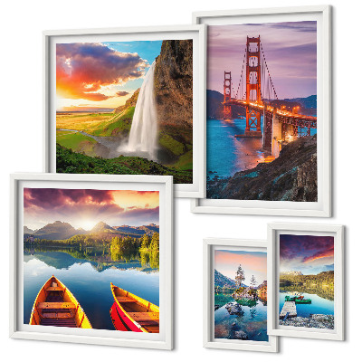 Ensemble de 5 tableaux Paysages, nature, ponts, États-Unis