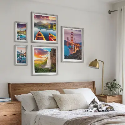Ensemble de 5 tableaux représentant des paysages de nature et des ponts aux États-Unis