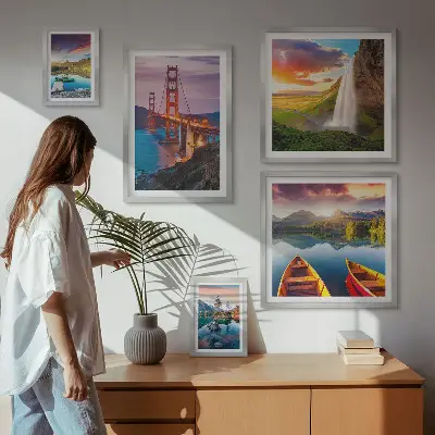 Ensemble de 5 tableaux représentant des paysages de nature et des ponts aux États-Unis