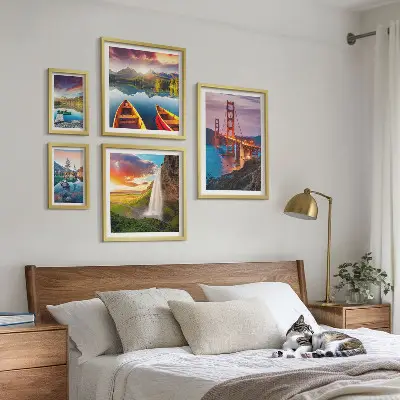 Ensemble de 5 tableaux représentant des paysages de nature et des ponts aux États-Unis