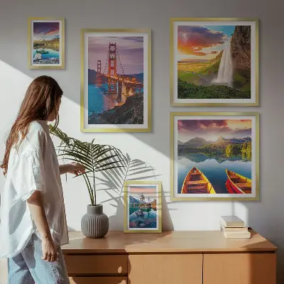 Ensemble de 5 tableaux représentant des paysages de nature et des ponts aux États-Unis
