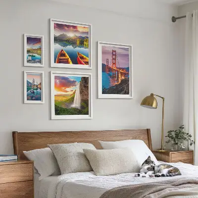 Ensemble de 5 tableaux représentant des paysages de nature et des ponts aux États-Unis