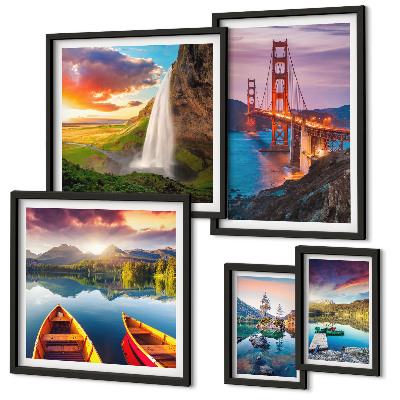 Ensemble de 5 tableaux Paysages, nature, ponts, États-Unis