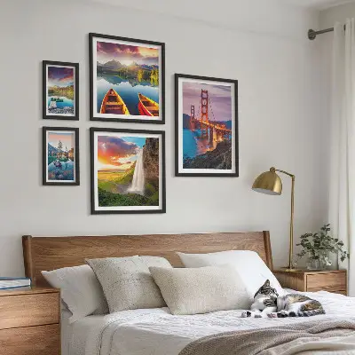 Ensemble de 5 tableaux représentant des paysages de nature et des ponts aux États-Unis