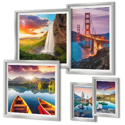 Ensemble de 5 tableaux représentant des paysages de nature et des ponts aux États-Unis