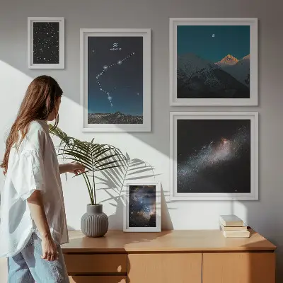 Lot de tableaux encadrés représentant des paysages cosmiques de galaxies