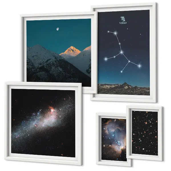 Paysages cosmiques sous les étoiles nocturnes ensemble de 5 tableaux