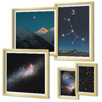 Ensemble de 5 tableaux Paysages cosmiques sous les étoiles nocturnes