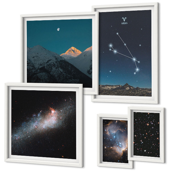 Ensemble de 5 tableaux Vues cosmiques des galaxies