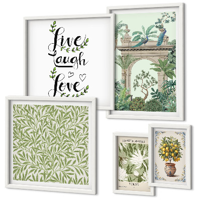 Ensemble de 5 tableaux Motifs végétaux, accents bohèmes