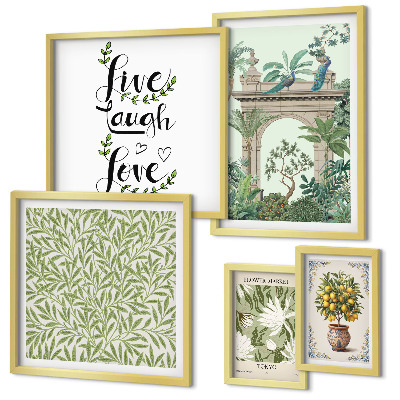 Ensemble de 5 tableaux Motifs végétaux, accents bohèmes