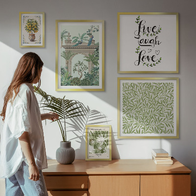 Ensemble de 5 tableaux Motifs végétaux, accents bohèmes