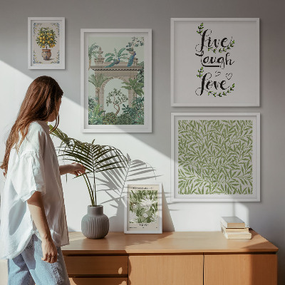 Ensemble de 5 tableaux Motifs végétaux, accents bohèmes