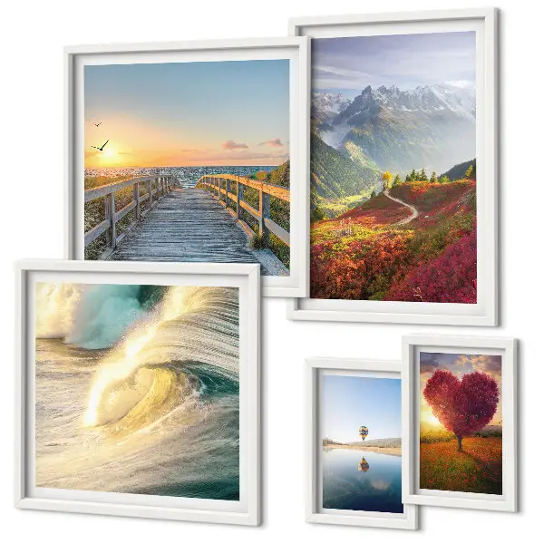 Tableau de décoration murale représentant des paysages de montagnes, des cœurs, des vagues et des ballons