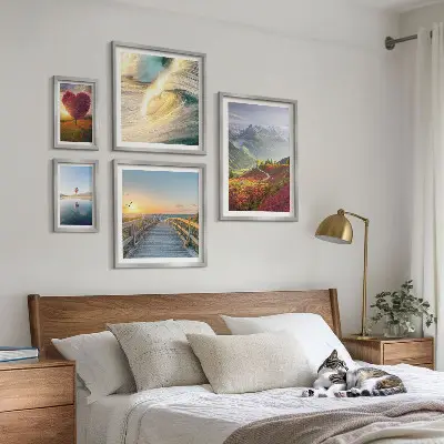 Tableau de décoration murale représentant des paysages de montagnes, des cœurs, des vagues et des ballons