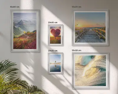 Tableau de décoration murale représentant des paysages de montagnes, des cœurs, des vagues et des ballons