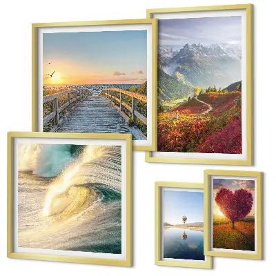 Tableau de décoration murale représentant des paysages de montagnes, des cœurs, des vagues et des ballons
