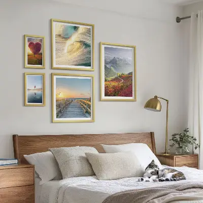 Tableau de décoration murale représentant des paysages de montagnes, des cœurs, des vagues et des ballons