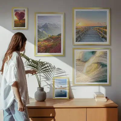 Tableau de décoration murale représentant des paysages de montagnes, des cœurs, des vagues et des ballons