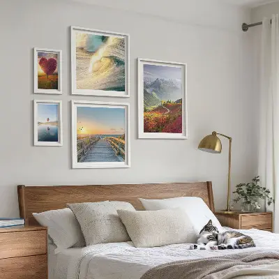 Tableau de décoration murale représentant des paysages de montagnes, des cœurs, des vagues et des ballons