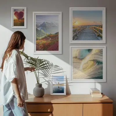 Tableau de décoration murale représentant des paysages de montagnes, des cœurs, des vagues et des ballons