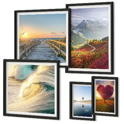Tableau de décoration murale représentant des paysages de montagnes, des cœurs, des vagues et des ballons