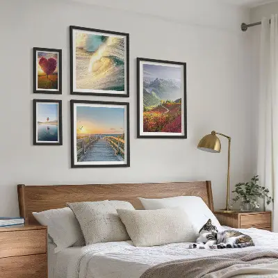 Tableau de décoration murale représentant des paysages de montagnes, des cœurs, des vagues et des ballons