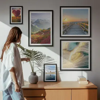 Tableau de décoration murale représentant des paysages de montagnes, des cœurs, des vagues et des ballons