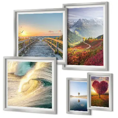 Tableau de décoration murale représentant des paysages de montagnes, des cœurs, des vagues et des ballons
