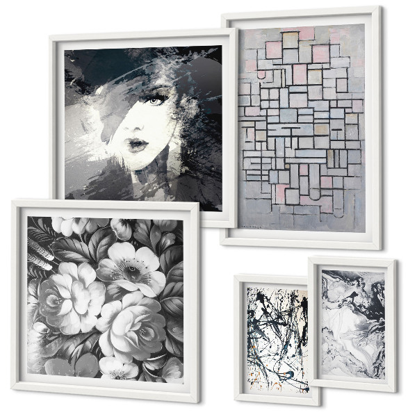 Lot de tableaux encadrés Fleurs abstraites portrait moderne