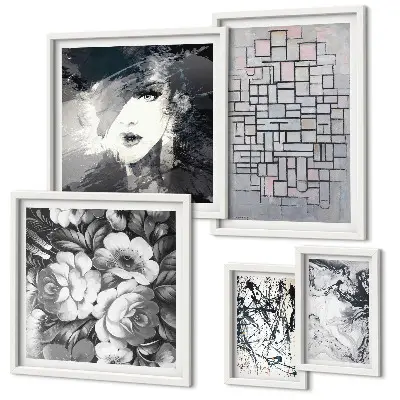 Lot de tableaux encadrés fleurs abstraites au portrait moderne