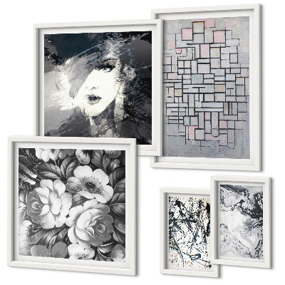 Lot de tableaux encadrés Fleurs abstraites portrait moderne