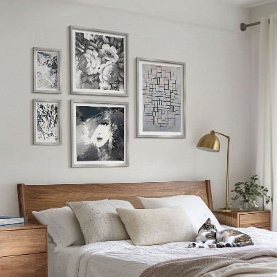 Lot de tableaux encadrés Fleurs abstraites portrait moderne