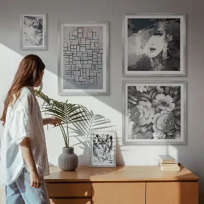 Lot de tableaux encadrés fleurs abstraites au portrait moderne