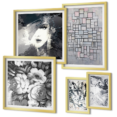 Lot de tableaux encadrés Fleurs abstraites portrait moderne