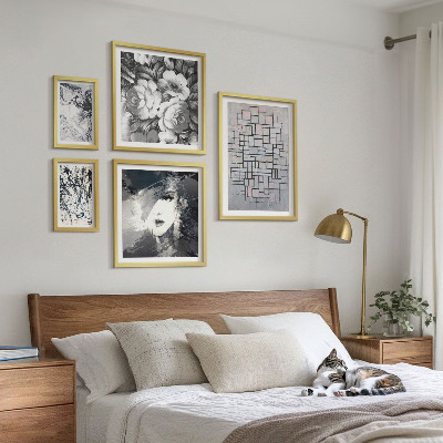Lot de tableaux encadrés Fleurs abstraites portrait moderne